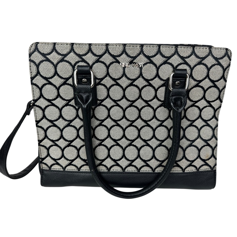 Nine West Handbag Bag Black White Geometric Logo Satchel Crossbody